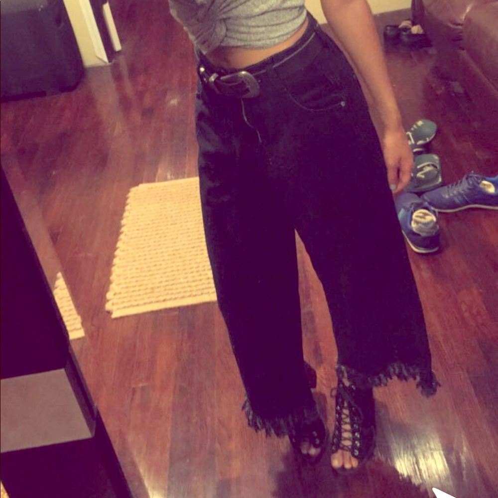 ZARA High Rise Flare Jeans with Ruffle Bottoms